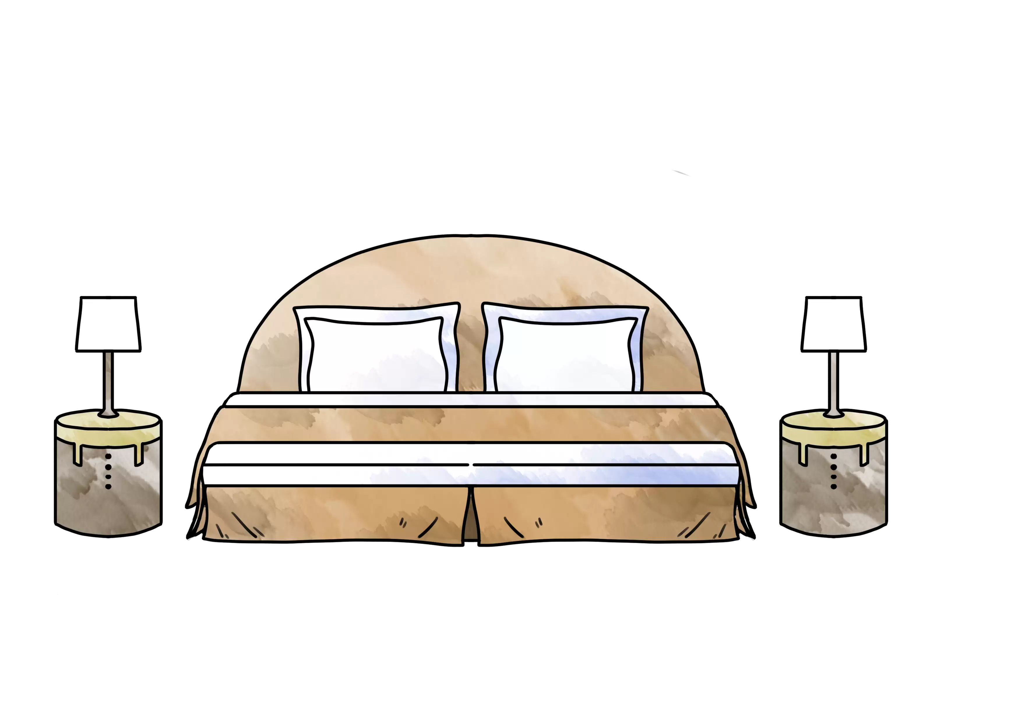 Illustration d'un lit double symbolisant l'offre d'hébergement sur place : suites familiales et chambres situées au 1er étage du château pouvant accueillir jusqu'à 32 invités, complétées par des partenariats h�