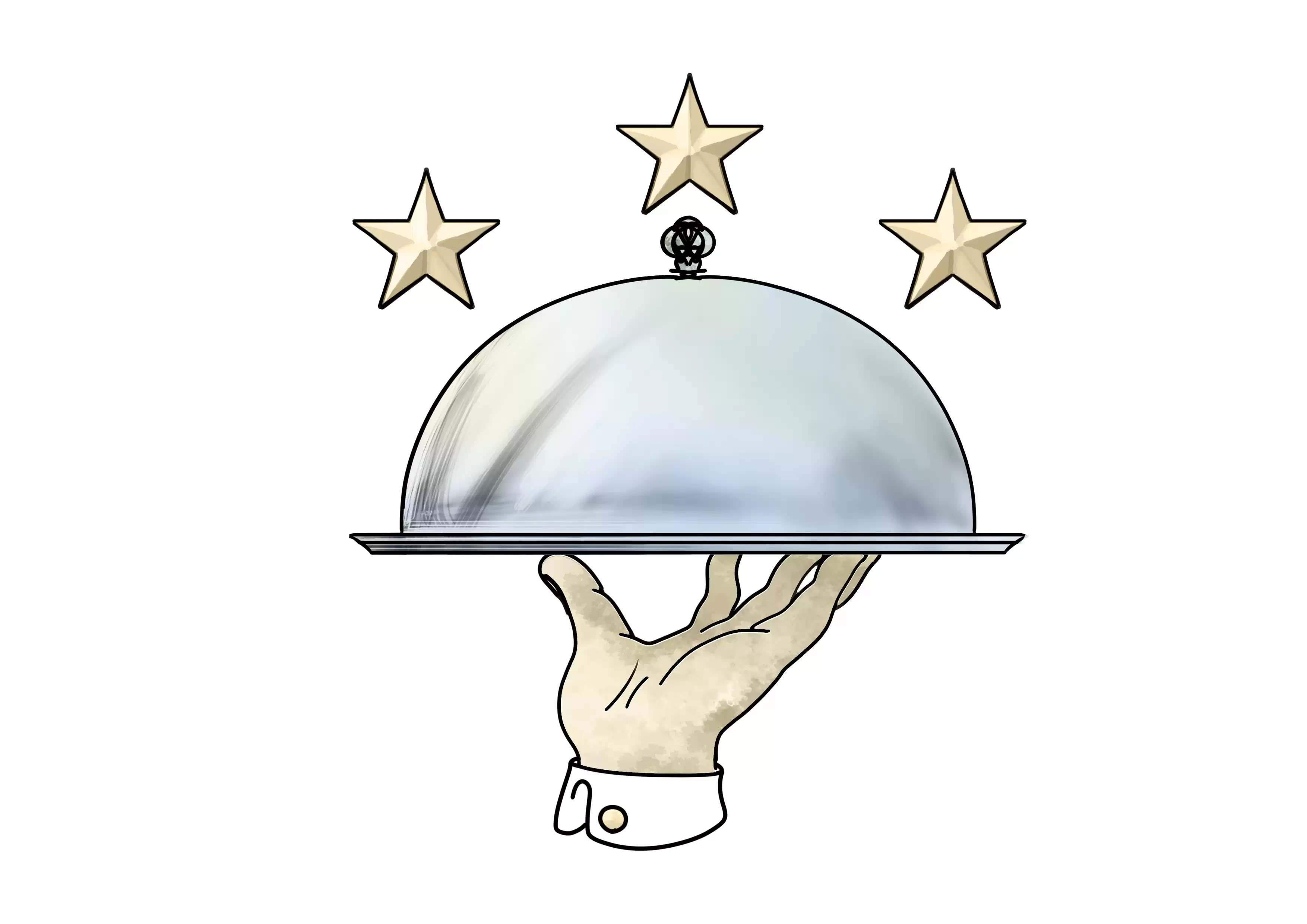 Illustration d'une cloche de service étoilée symbolisant la sélection de traiteurs partenaires de qualité, avec la liberté de choisir son propre prestataire sous condit