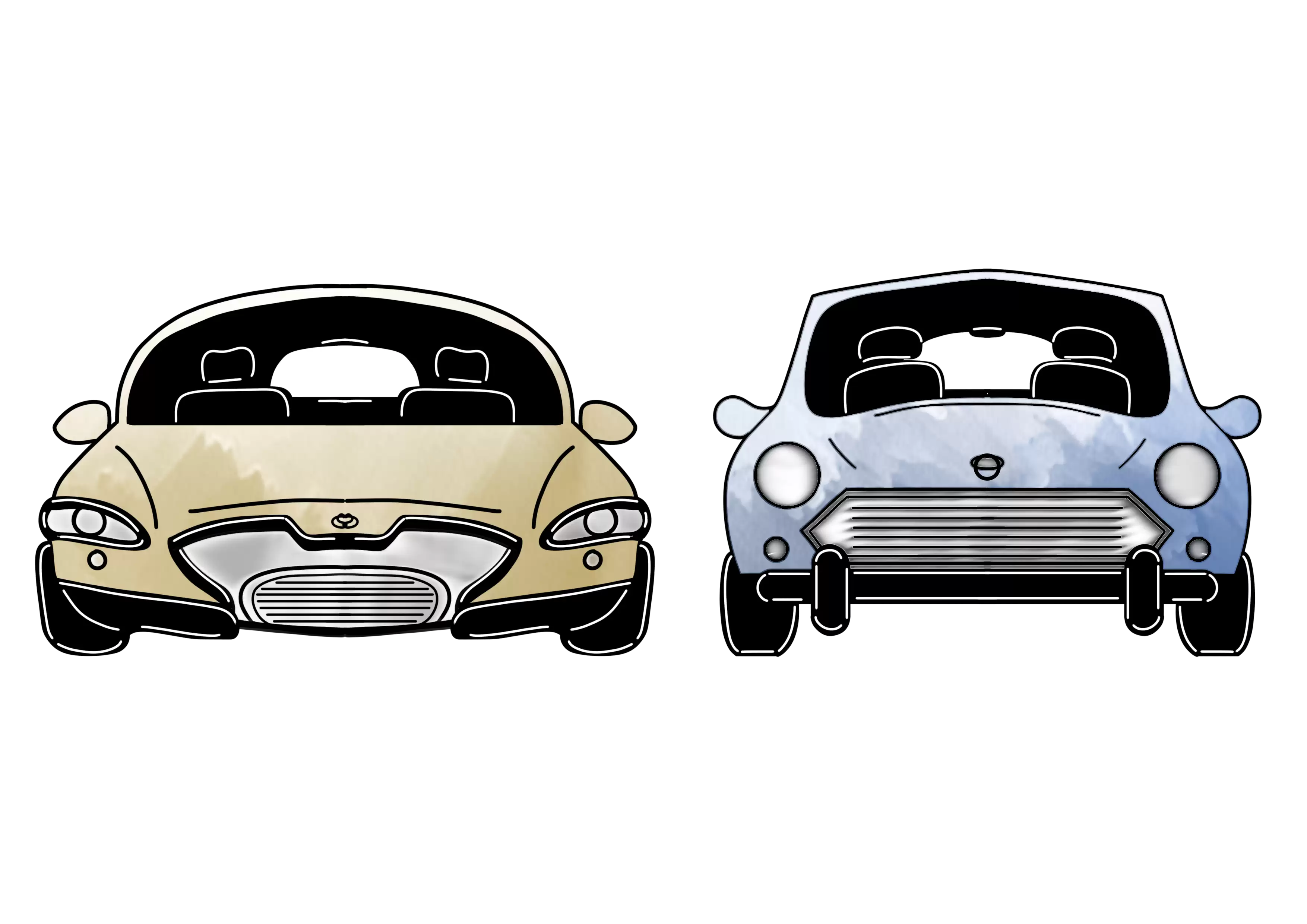 Illustration de deux voitures symbolisant l'organisation du stationnement lors de votre mariage : parking invités discret à l'arrière du château, 5 places PMR près de la salle de Gala et parking prestataires s�