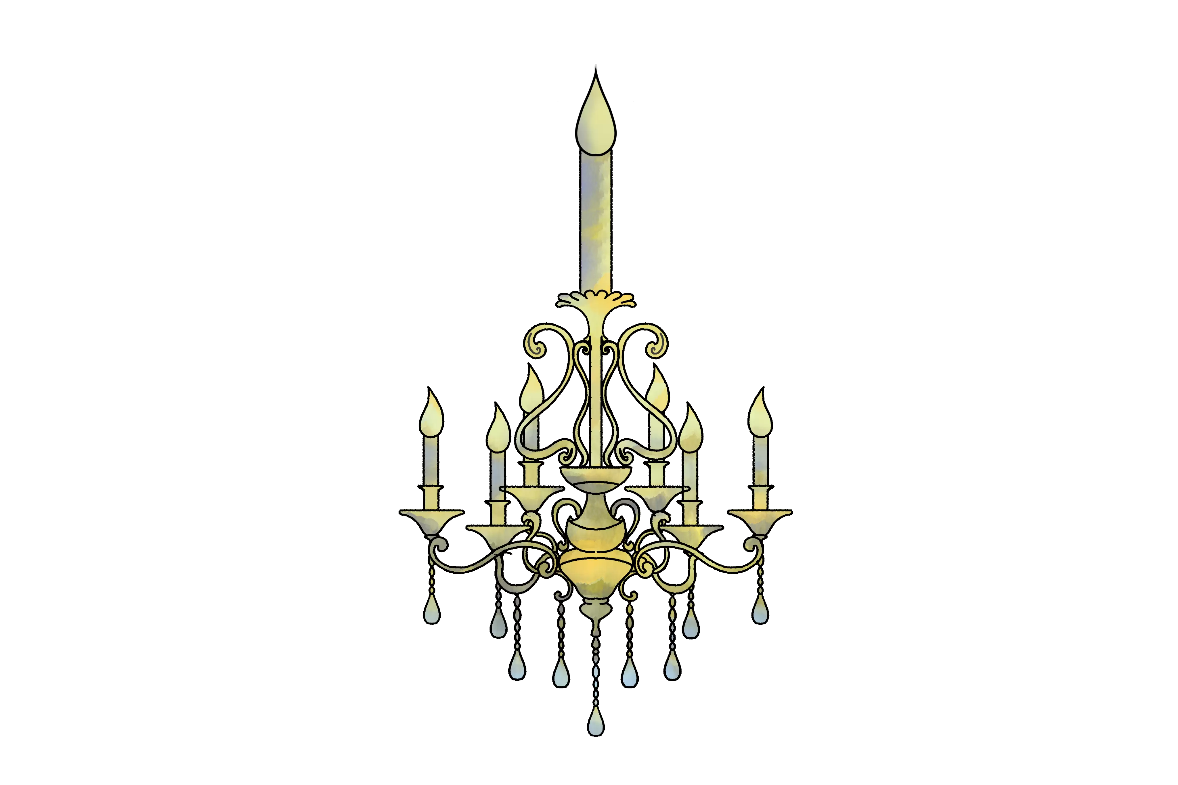 Illustration d'un lustre en cristal élégant symbolisant le prestige des réceptions. Capacité d'accueil globale du château de 340 invités assis, dont 220 dans la grande salle de gala classée avec 6 mètres de hauteur sous 